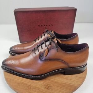 Mezlan Genuine Leather Dress Shoes Handmade Gavino Cognac Brown EUC Sz‎ 10.5